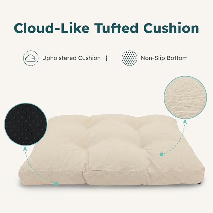 CANAGAN Elevated Wooden Dog Bed with Cushion, Natural Wood, Medium | Raised Dog Couch Bed with a Washable Cover and Plush PP-Filled Cushion, Designed for Medium Dogs and Stylish Indoor Living