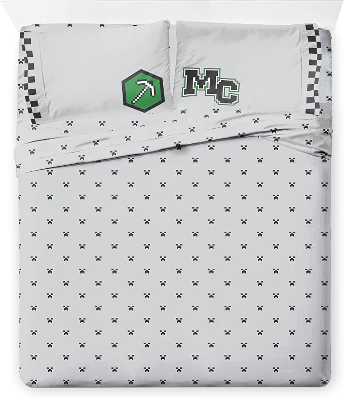 Minecraft Creeper Full Size Comforter Set 7 Piece Kids Bedding, Multi | Zombie Enderman, Comforter Sheets Shams Pillowcases, Official Product, Soft Microfiber, Machine Washable, Boys Gift