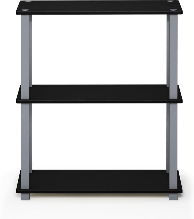Furinno TURN-S-TUBE Storage Shelves, 3-Tier Book Shelf, Corner Shelf, Toolless Open Shelves, for Organization and Storage, Living Room, Garage, Home Office, Black