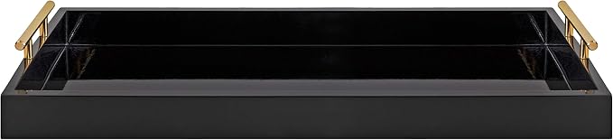 Kate and Laurel Lipton Narrow Decorative Tray with Polished Metal Handles, 10 x 24, Black and Gold, Chic Accent Tray for Display and Storage