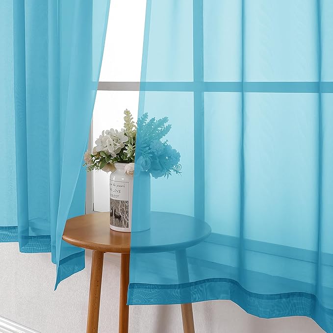 Lecloud Turquoise Sheer Curtains 54 Inch Length 2 Panels, Light Filtering Voile - Image 7