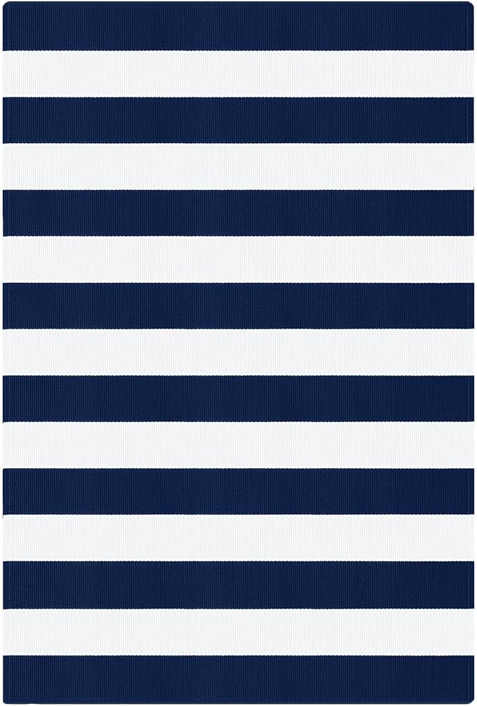 KOZYFLY Striped Rug 3x5 Front Door Rugs Blue White Cotton Woven Washable Indoor Outdoor Rug Entrance Doormat for Front Porch Kitchen Patio Decor Outdoor Mat