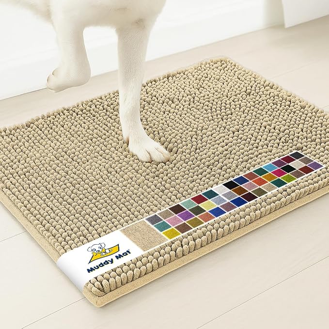 Muddy Mat® | Super Water Absorbent Door Mat Indoor, Microfiber Quick Dry Chenille Entryway Rug, Slip Resistant Front Door Mat, Indoor Mats for Entryway, Machine Washable Pet Rug, Sand 16" x 24"