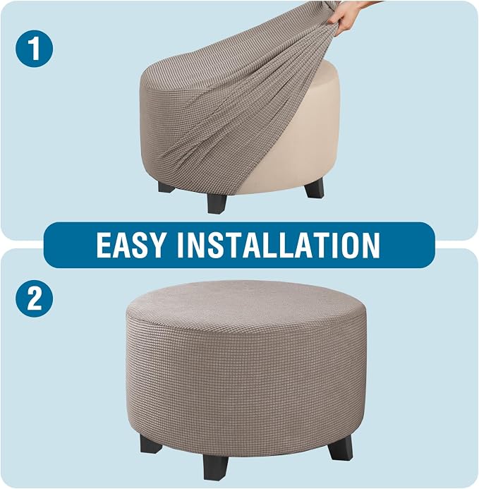 H.VERSAILTEX Ottoman Cover Stretch Ottoman Slipcover Round Ottoman Storage Cover Folding Stool Covers Furniture Protector Cover for Footrest Ottoman Fit Dia 30" - 41", Taupe