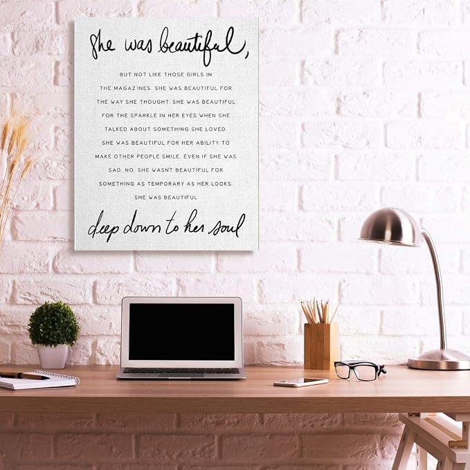 Stupell Industries 'She was Beautiful Quote'| Canvas Art | Stupell Industries | 36 x 48 Inches, Easy to Hang and Sturdy, Made in USA, by Lil' Rue