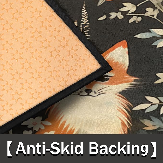 Vintage Fox Pattern Half Round Door Mat, Non-Slip Entrance Welcome Mat for Indoor Semi Circle Bathroom Floor Rugs Outdoor Mats House Entry Way Heavy Duty Doormat for Kitchen Living Room 36x24 Inch