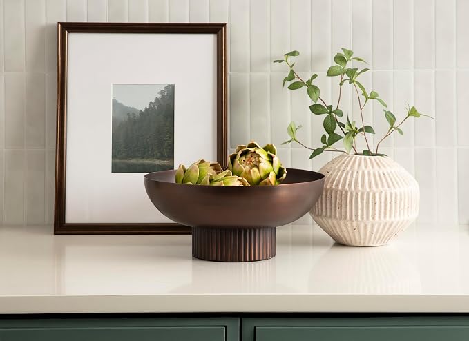 Kate and Laurel Rooks Ribbed Decorative Metal Bowl, 12 Inch Diameter, Bronze, Vintage Raised Fruit Bowl for Kitchen Counter or Use as a Key Bowl for an Entryway Table