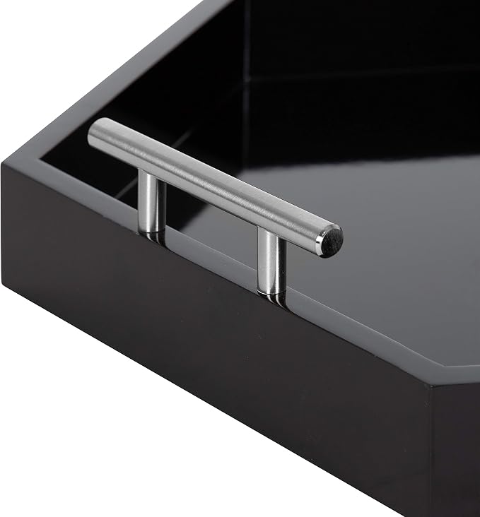 Kate and Laurel Lipton Modern Hexagon Tray, 18 x 18, Black and Silver, Decorative Tray for Storage and Display