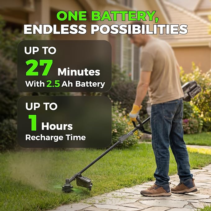 60V Cordless String Trimmer with 2.5Ah Battery & Fast Charger + 60V 5Ah Self-Propelled Electric Cordless Lawn Mower with 5.0Ah Battery