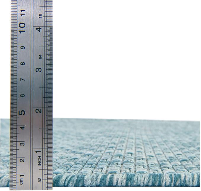 Unique Loom Collection Casual Transitional Solid Heathered Indoor/Outdoor Flatweave Area Rug (2' x 8' Runner, Aquamarine/Ivory)