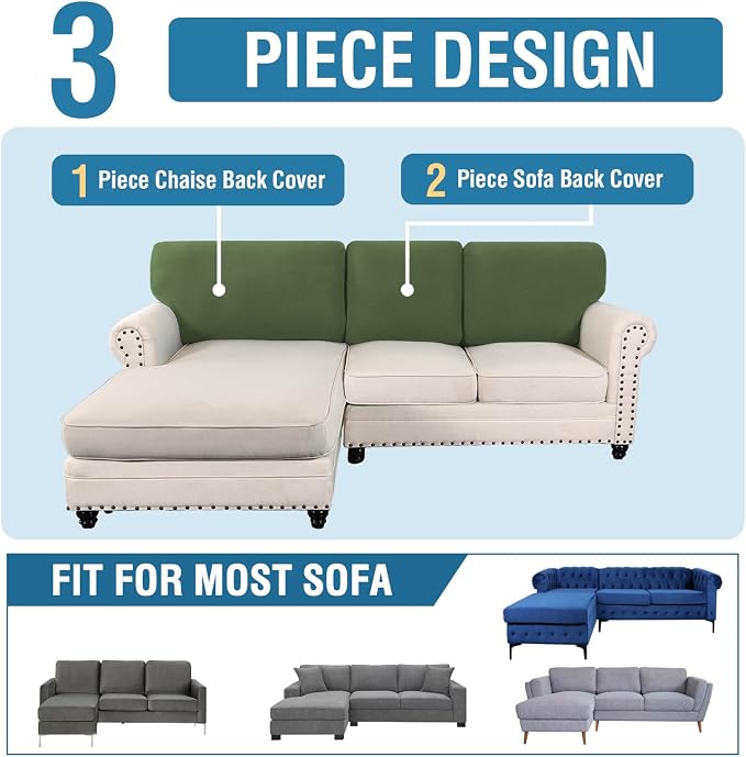H.VERSAILTEX Backrest Cushion Covers Sectional Couch Back Cushion Covers for Sectional Sofa Set for Both Left/Right Couch (Back Only: 1 Chaise + 2 Sofa, Bronze Green)