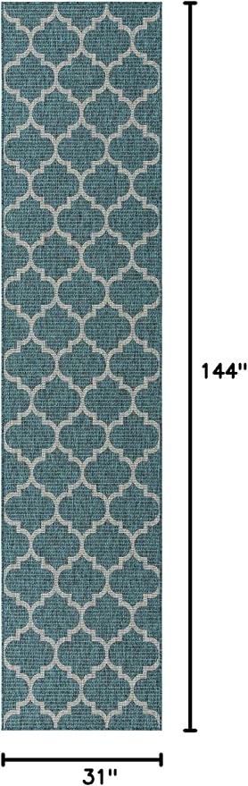Unique Loom Outdoor Trellis Collection Area Rug (2' 7" x 12' Runner, Teal/ Gray)