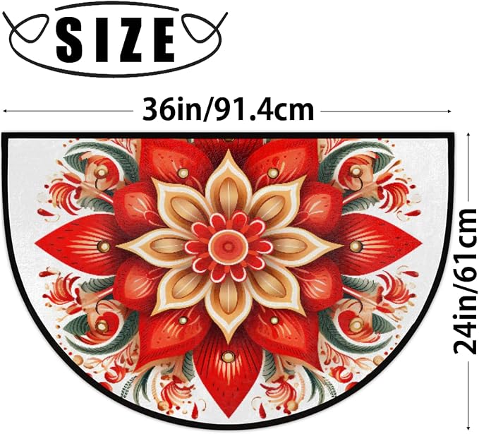 Mandala Half Round Rug Half Moon Door Mat Half Circle Rugs | Ethnic Flower Washable Non-Slip Semi Circle Rug Welcome Half Round Door Mat Indoor Entrance Kitchen Bedroom Living Room Decor