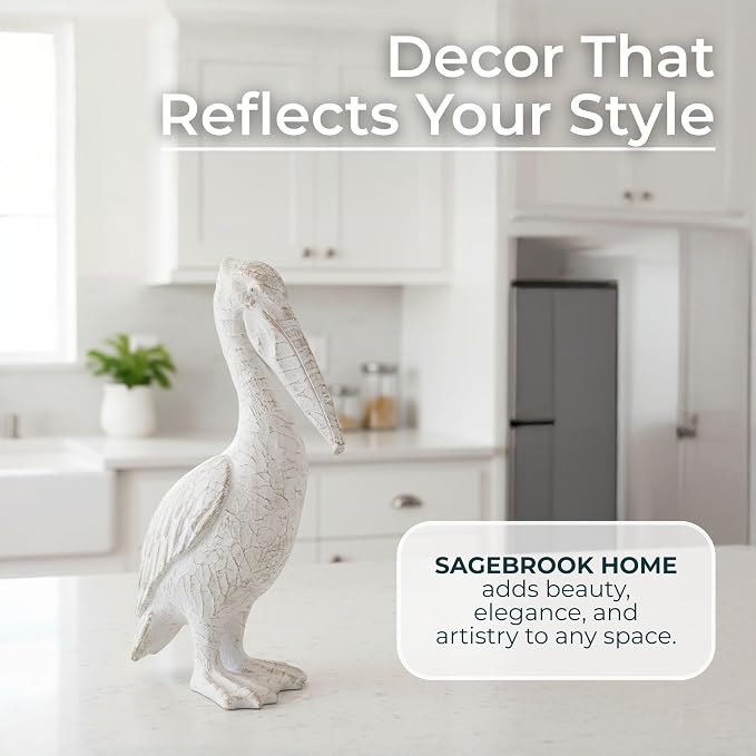 Modern Ceramic Standing Pelican Sculpture - Home Accent for Bathroom, Office, Room and Living Room - Ideal for Shelf and Coffee Table Decor Display - Figurine and Ornaments Accent - 14", White