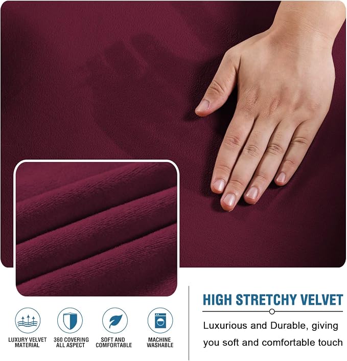 H.VERSAILTEX Real Velvet Futon Cover Armless Sofa Covers Sofa Bed Covers Stretch Futon Couch Cover Sofa Slipcover Furniture Protector Thick Soft Velvet Fabric Form Fitted Stay in Place, Wine/Burgundy