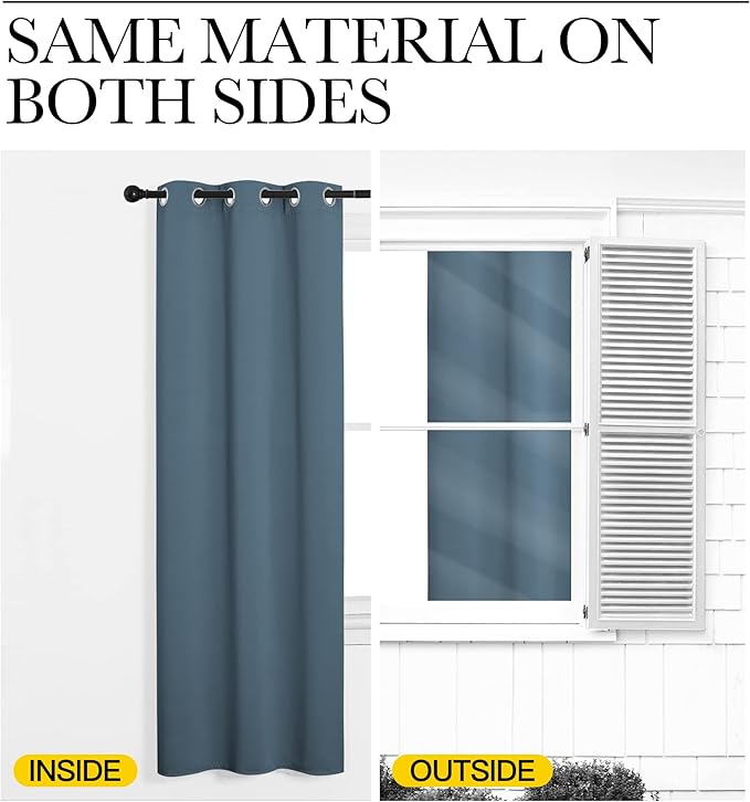 NICETOWN Blackout Window Curtains 80 inch Long, 2 Panels, 34 inch, Smoky Blue, Grommet Top Room Darkening Thermal Insulated Solid Vertical Drapes for Bedroom/Kid Room