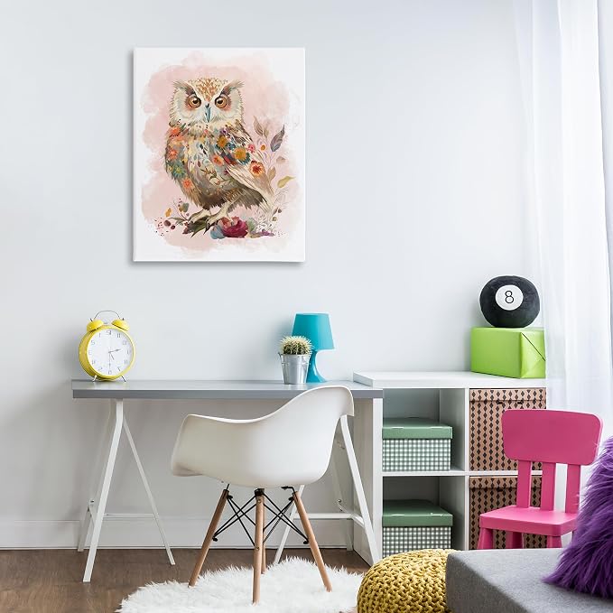 Stupell Industries 'Owl & Wild Blooms'| Canvas Art | Stupell Industries | 30 x 40 Inches, Easy to Hang and Sturdy, Made in USA, by Fab Funky