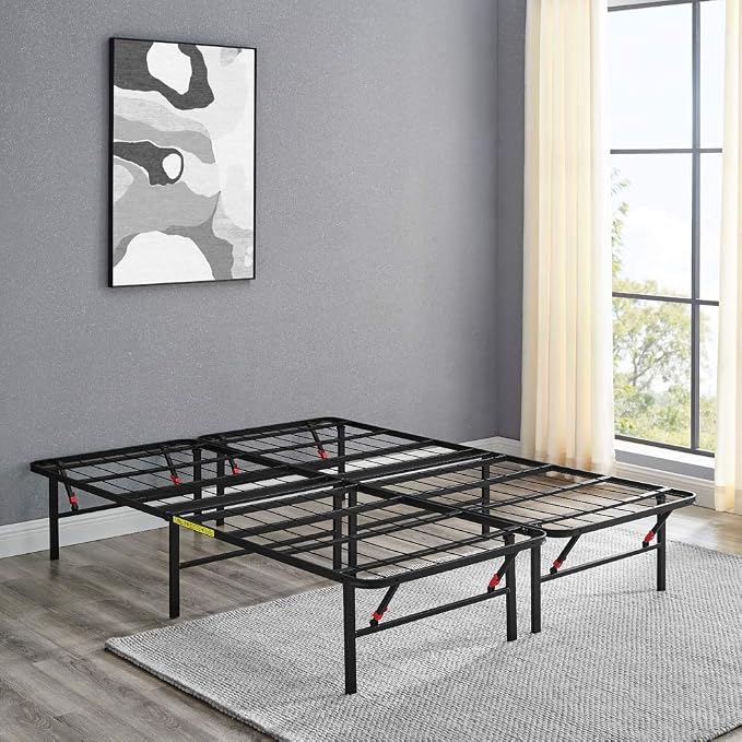 Amazon Basics Bed Frame with Storage, Foldable Metal Platform, Sturdy Steel, No Box Spring Needed, 14 inches High, Tool-Free Easy Assembly, Noise-Free, King Size, Black