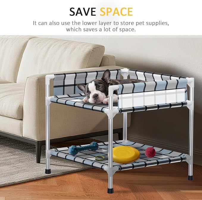 Bedside Window Dog Bunk Bed - Double Elevated Human Dog Bed with Guardrail 2 Layers Window Perch Dogs Cot 2-Tier Bedside Sleeper for Multi-Pet Households (20" x 20" x 24", Double Layer)