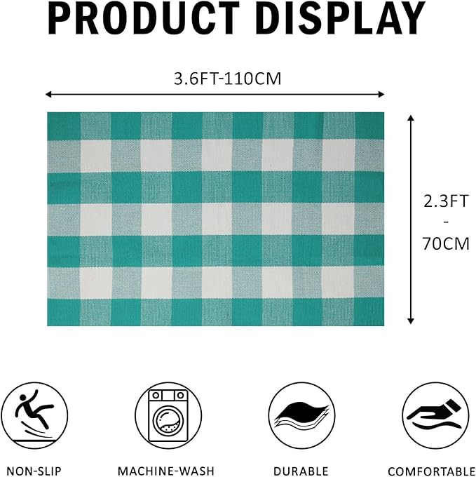 Buffalo Plaid Outdoor Rug 27.5" x 43" Teal Green and White Checkered Area Rug Washable Doormats Indoor Outdoor Rugs for Layered Front Door Mats, Porch, Entryway, Kitchen, Farmhouse