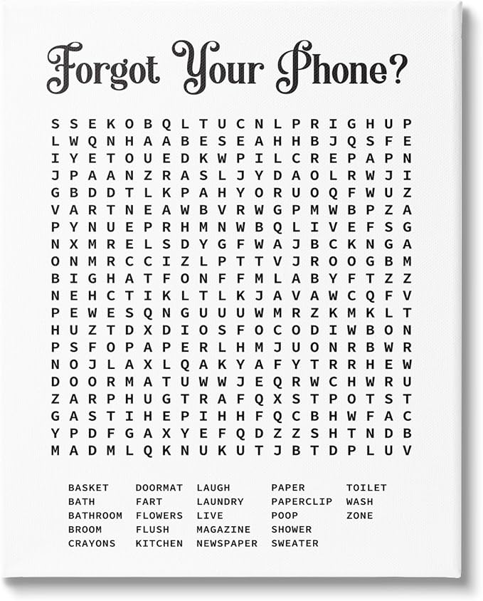 Bathroom Word Puzzle Affirmation, 16 x 20 Inch Canvas Wall Art | Stupell Industries · By Lettered and Lined · Ready to hang · Great for bath decor · Made in USA