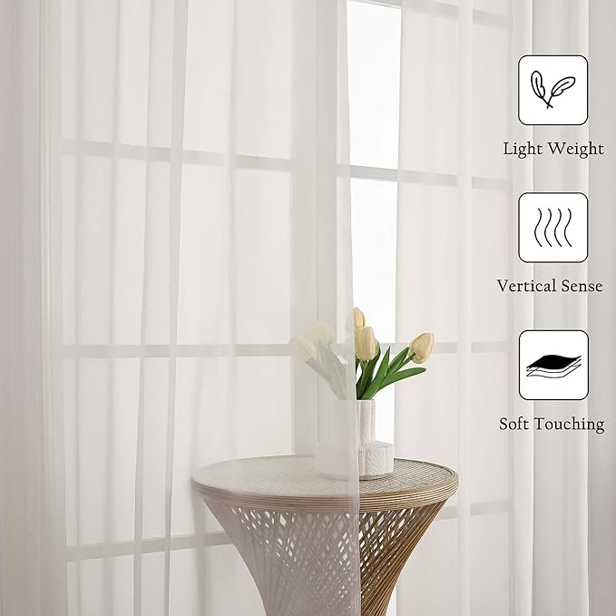 Lecloud Ivory Sheer Curtains 96 Inches Long 2 Panels Set, Solid Airy Voile Dual - Image 3