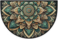 Mandala Ethnic Flower Half Round Door Mat Half Moon Rug Washable Half Circle Area Rugs Indoor Entrance Non Slip Semi Circle Bathroom Rugs Floor Carpet for Kithen Bedroom Fireplace Decor