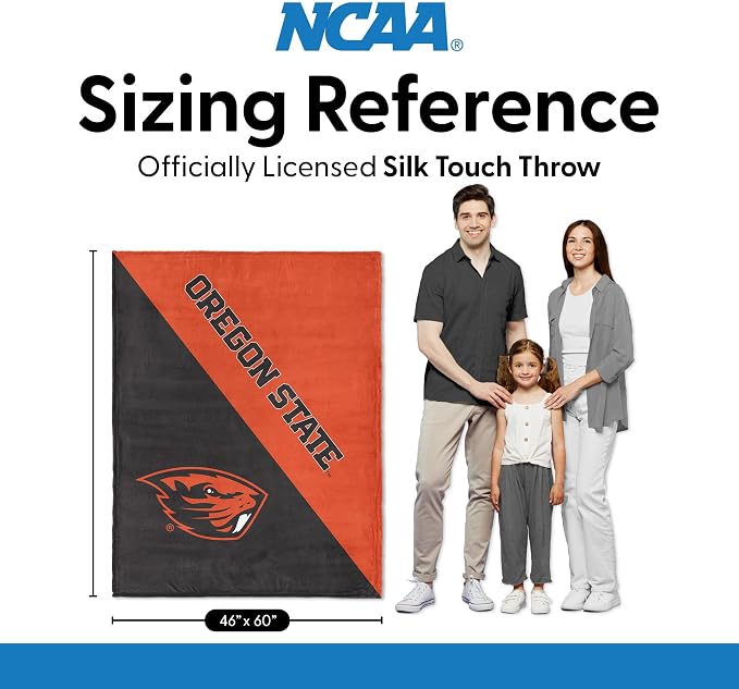Northwest NCAA Silk Touch Throw Blanket, Ultra Soft Plush Polyester, Lightweight Warm Decorative Fan Gift, 46 x 60 in