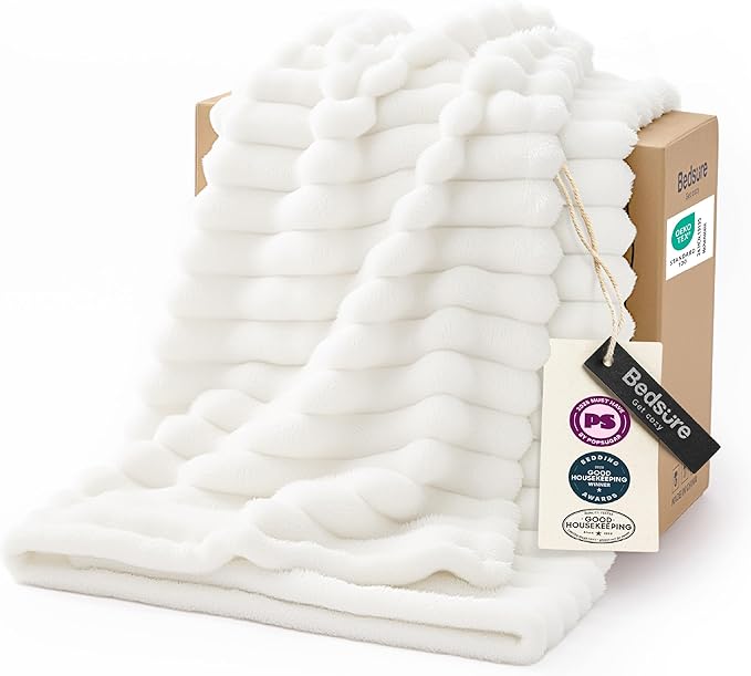 Bedsure GentleSoft Twin Blanket for Bed, Cozy Soft Twin Size Fleece Throw for Women and Girls, Dorm Room Essentials and Graduation Gift for Her, Off White, 60x80 Inches