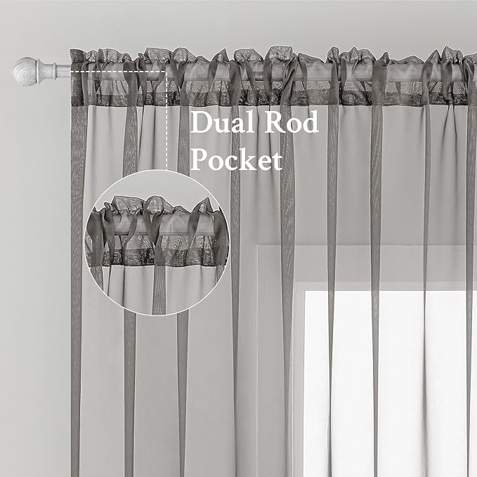 MIULEE 2 Panels Solid Color Sheer Window Curtains Elegant Window Voile Panels/Drapes/Treatment for Bedroom Living Room (54X54 Inches Grey)