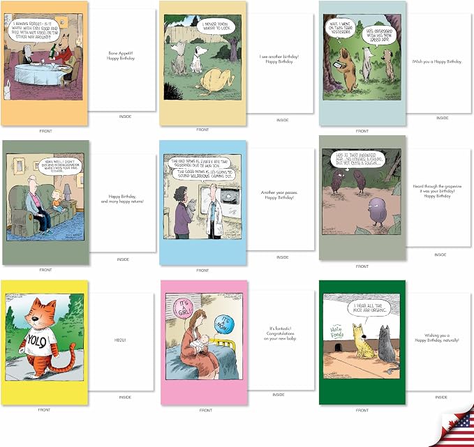 NobleWorks - 36 Assorted Set Funny Mixed Occasions Cards Bulk Box Set Envelopes, Humor B-day, Get Well, Friendship Greeting Card (36 Designs, 1 Each) - A Coverly Combo AC9383XXG-B1x36