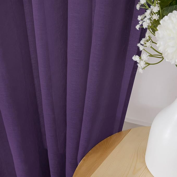 Tollpiz Sheer Curtain Linen Textured Living Room Curtains Sheer Light Filtering - Image 3