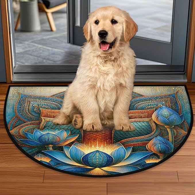 Lotu Half Round Door Mat Semi Circle Rug Half Moon Doormat | Soft Washable Mandala Vintage Welcome Entrance Mat for Outdoor Indoor Floor Bedroom Bathroom Home Kitchen Festival Decor
