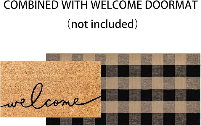 Front Porch Rug 2'X4.3' Tan and Black Spring Outdoor Porch Rug Cotton Woven Washable Door Mats Outdoor for Welcome Hello Layered/Entrance/Bedroom/Living Room
