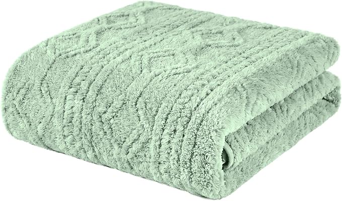 SUPERIOR Fleece Boho Jacquard Blanket, Decorative Blankets for Bedroom, Sofa, Fuzzy, Plush, Fluffy, Soft, Cute Room Decor, Beautiful Cover, Comfort Essentials, Arctic Collection, King, Sea Foam