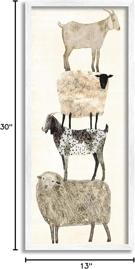 Stacked Sheep and Goats Farm Animals, 13 x 30 Inch Framed Giclée Print | Stupell Industries · By Victoria Borges · Ready to hang · Charming country decor for kitchen or living room · Made in USA