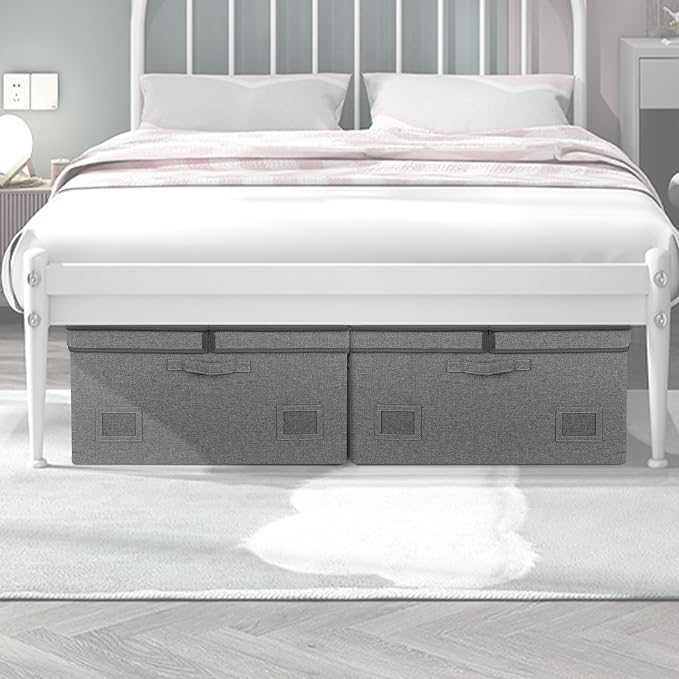 Graciadeco 75 Quarts Extra Large Decorative Storage Bins with Lids, 1 Pack Gray Collapsible Storage Bins with Lids, Stackable Storage Bins Decorative Box Storage With Lid Extra Large | 75 Quarts 1 Pack Gray1 Collapsible Stackable Linen Fabric 4 Handles...