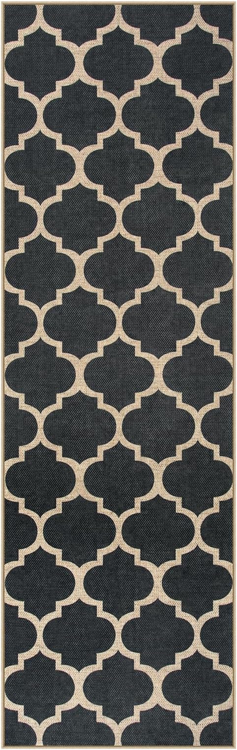Lahome Moroccan Easy Jute Runner Rug, Black Outdoor Washable Runner Rugs for Outdoor Porch Hallway, Geometric Trellis Woven Long Carpet for Doorway, Thin Non Slip Outdoor Decor, 2'6'' x 8'