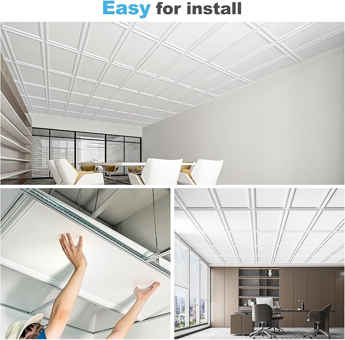 Art3d Drop Ceiling Tiles 48x24, Decorative PVC Ceiling Panels, Waterproof Rustproof and Durable 12-Pack, Glue Down, Rectangular Black