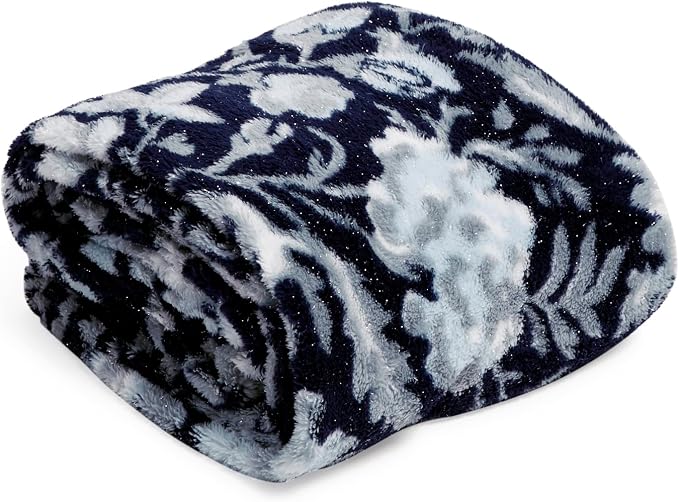 Vera Bradley Women's Fleece Plush Shimmer Throw Blanket, Frosted Lace Navy, 80 X 50