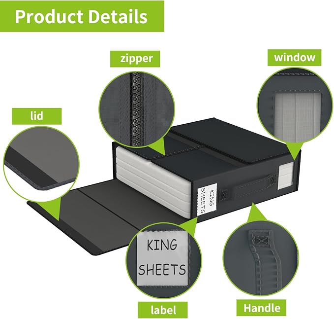 Aokeyee Bed Sheet Organizers and Storage - 6 Pack (Queen Or King Size), Foldable Storage Bins Closet Organizers And Containers for Duvet Covers, Blankets, Pillowcases, Bedding Clothes, Black
