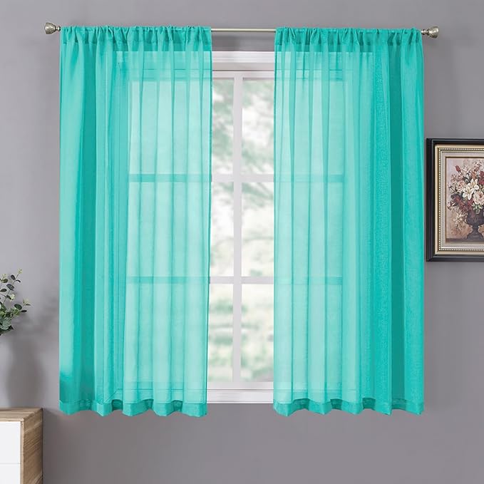 Tollpiz Short Sheer Curtains Linen Textured Living Room Curtain Sheers Light by Tollpiz