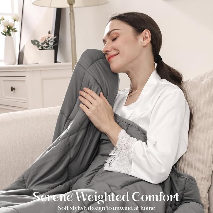 Smart Queen Weighted Blanket 25lbs (78”x85”,Grey) King Size Soft Cooling Heavy Blanket for Sleeping, Breathable All Season Comfort with Premium Glass Beads,Machine Washable