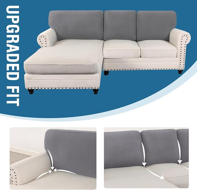 H.VERSAILTEX Backrest Cushion Covers Sectional Couch Back Cushion Covers for Sectional Sofa Set for Both Left/Right Couch (Back Only: 1 Chaise + 2 Sofa, Dove)