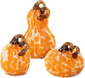 Glitzhome Set of 3 Hand Blown Glitter Glass Pumpkin Table Accent Home Decor for Fall & Harvest Thanksgiving Decorating, Orange Dots