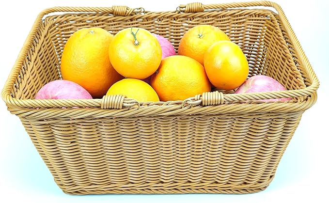 ANRUIDE 15.8"Poly Wicker storage Baskets,Handmade Woven Basket Harvest Basket Wicker Storage Basket for Picnic, Easter, Organizing, Gathering Vegetables(15.8" x 11.8") Brown