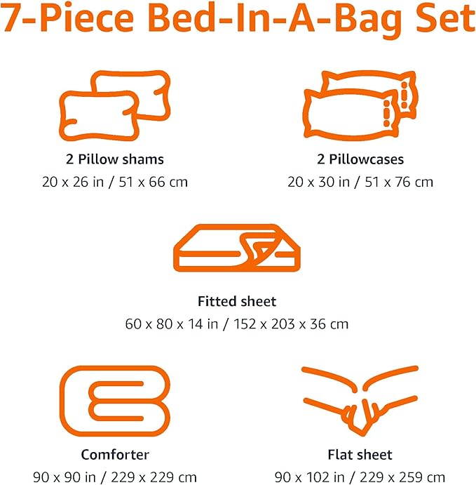 Amazon Basics 7-Piece Microfiber Kid's Comforter Bed-in-a-Bag Bedding Set with Sheets, Full/Queen, Bluish Flowers