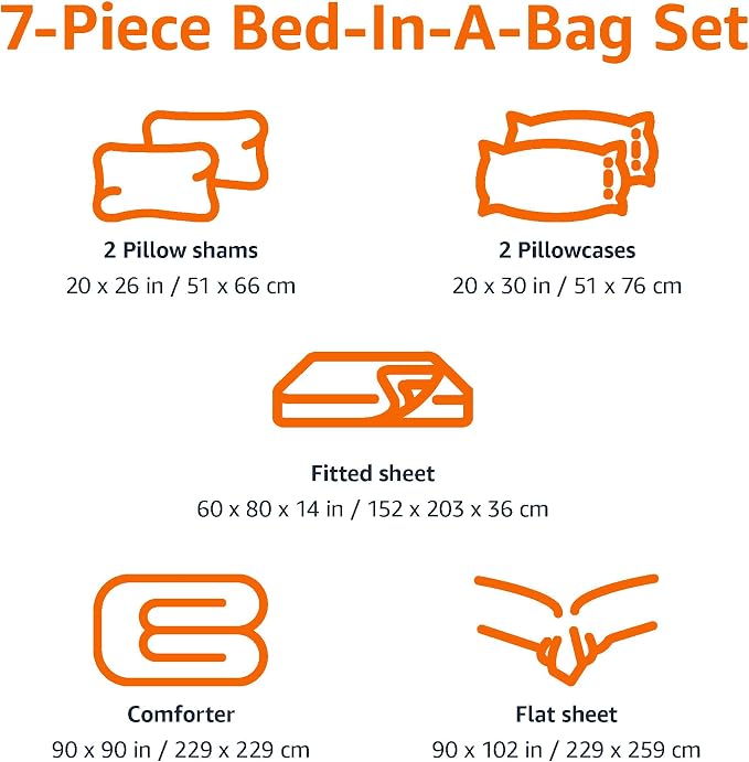 Amazon Basics 7-Piece Soft, Easy-Wash Microfiber Kid's Bed-in-a-Bag Bedding Set with Sheet and Comforter, Full/Queen, Unicorn Print