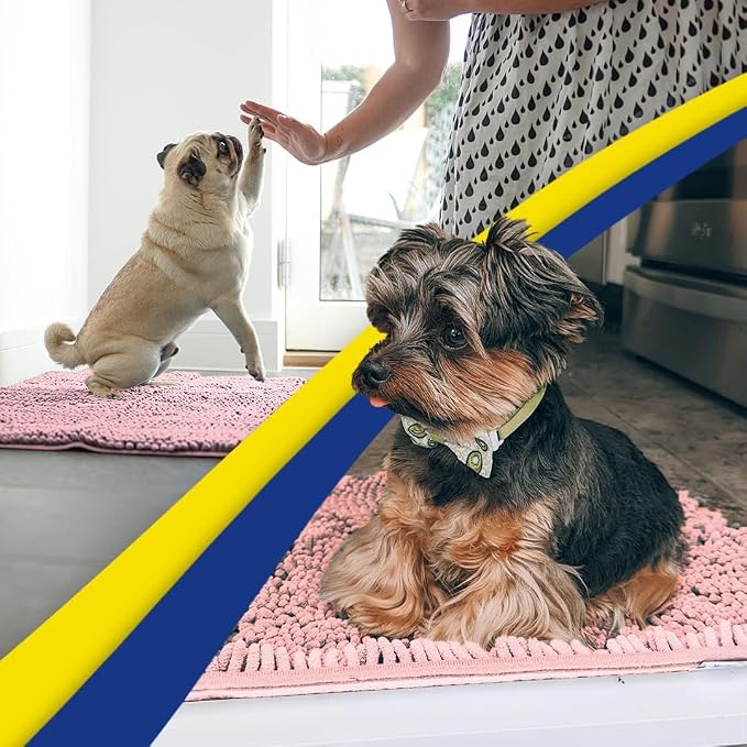 Muddy Mat® | Super Water Absorbent Door Mat Indoor, Microfiber Quick Dry Chenille Entryway Rug, Slip Resistant Front Door Mat, Indoor Mats for Entryway, Machine Washable Pet Rug, Pink 22" x 36"