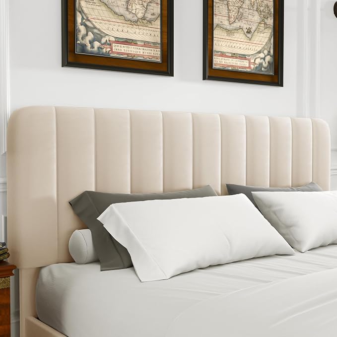 VECELO Full Size Upholstered Bed Frame with 4 Drawers and Headboard, Velvet Platform Storage Bedframe, Wooden Slats Support, No Box Spring Needed,Beige